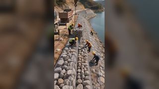 No more rigid concrete revetment. Gabion cages let water & soil circulate, restore natural ecology.